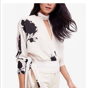 Free People Floral Print Keyhole Top